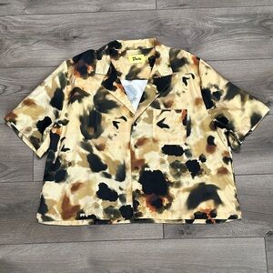 Duvin‎ Design Crop Cabana Leisure Buttonup Cow Print Short Sleeve Shirt Large